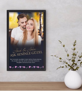 BK Gift Kişiye Özel Fotoğraflı Mesajlı Dekoratif Ahşap Siyah Çerçeveli Tablo 40x25cm-1
