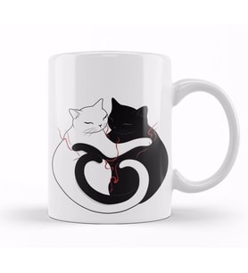 Aşk Kediler Blazing Cat Love Kupa Bardak Porselen