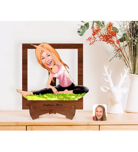BK Gift Kişiye Özel Kadın Yoga Karikatürlü Ahşap Standlı 3D Biblo-1 (Beyaz)