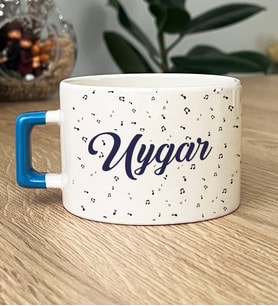 Kişiye Özel Nota Desenli İsim Yazılı Hediye Lüks Fincan (Mavi)