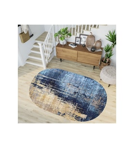 Eliana Home Baskılı, Yıkanabilir Kaymaz Taban Oval Halı LNA7231-SD433 100x150 cm (Mavi)