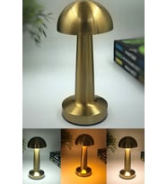 Dekoratif Metal Gold Mantar Masa Lambası, USB Şarjlı, 3 Renkli LED Işık (Krem)