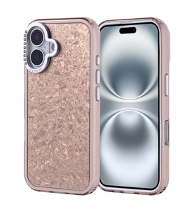 iPhone 16 Kılıf Taşlı Işıltılı Tasarım Kamera Çıkıntılı Kapi Kapak (Gold)