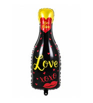 Love Yazılı Siyah Şampanya Şişe Folyo Balon