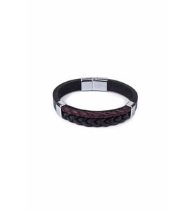 Şık Yuvarlak ve Saç El Örgüsü Düz Gerçek / Hakiki Deri Bileklik - Siyah & Bordo - Unisex