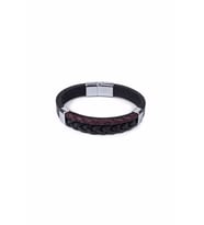 Şık Yuvarlak ve Saç El Örgüsü Düz Gerçek / Hakiki Deri Bileklik - Siyah & Bordo - Unisex