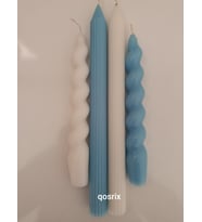 qosrix 4'lü Beyaz Açık Mavi Italyan Burgulu Şamdan Soya Mumu Doğal Kokulu Uzun Çubuk Konik Burgu Spiral Mum