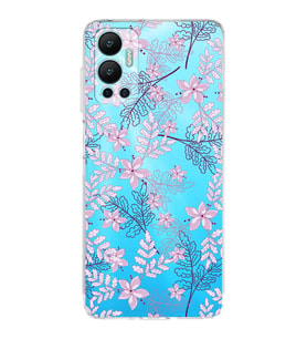 PrintiFy İnfinix Hot 12 Uyumlu Kamera Korumalı Floral Pudra Tasarımlı Şeffaf Silikon Kılıf
