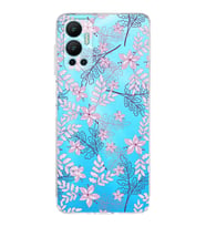 PrintiFy İnfinix Hot 12 Uyumlu Kamera Korumalı Floral Pudra Tasarımlı Şeffaf Silikon Kılıf