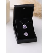Işıklı Kutulu Gümüş Mulan Çiçeği Kolye & Yüzük Seti - 925 Ayar Gümüş Set