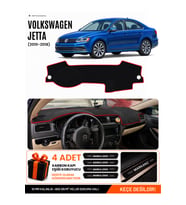 VOLKSWAGEN JETTA (2010-2018) Uyumlu Torpido Örtüsü Torpido Kılıfı - Siyah Kırmızı