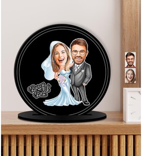 Kişiye Özel Karikatürlü Gelin - Damat Çift Ahşap Plak - Biblo