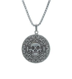 Aztec Karayip Korsanları Madalyon Örme Zincir Kolye - Gümüş Kaplama - Erkek Kadın Kolye - No:1378