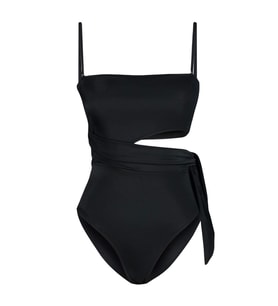 Kadın Moda Atma Kap Askılı Brief Yaka Siyah Straplez Cut Out Pencereli Regular Mayo