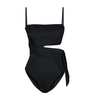 Kadın Moda Atma Kap Askılı Brief Yaka Siyah Straplez Cut Out Pencereli Regular Mayo