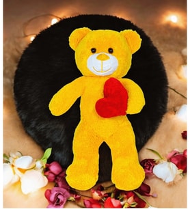 Kalpli Peluş Ayıcık - Sevgiliye Çok Özel Kalpli Hediye Peluş Ayıcık (Sarı)