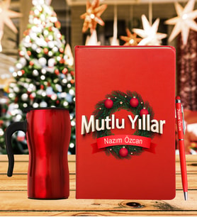 Yılbaşı İçin Kişiye Tasarım Özel Defter Kalem & Termos Mug Hediye Seti