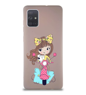 Samsung Galaxy A71 Soft Premier Kapak Vespagirl Tasarımlı Silikon Kılıf - Pudra (Şeffaf)
