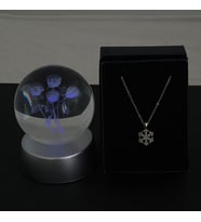 Kar Kolye Özel Kutuda & Güller Model Cam Küre Işıklı Standlı Set Hediye