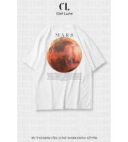 Nevermind Unisex Kadın Erkek Mars Baskılı Özel Tasarım Oversize T-shirt (Beyaz)