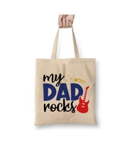My Dad Rocks Happy Fathers Day Babalar Günü Bez Çanta Uzun Saplı Alışveriş Çantası Plaj Çantası (Beyaz)