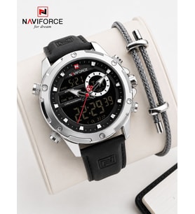 Naviforce Deri Kordon Dijital & Analoğ Mekanizma Bileklik Hediyeli 3 ATM Erkek Kol Saati NF9264.5