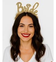 Altın Renk Bekarlığa Veda İtalik Yazı Alyanslı Bride Taç