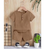 Unisex Bebek Çocuk %100 Pamuklu Düğmeli Müslin 2'li Yazlık Şortlu Takım - Beyaz
