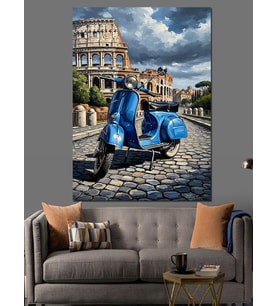 Roma Kolezyum Önünde Scooter Dekoratif Kanvas - Mdf Ahşap Tablo