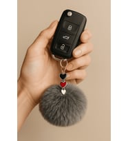 Peluş Pofuduk Ponpon Puf Gri Tüylü Üçlü Charm Ev Ofis Araba Telefon Cüzdan Çanta Anahtarlık (Beton Gri)