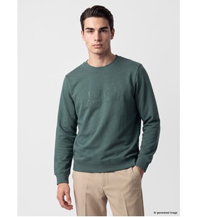 LCWAIKIKI Classic Yeşil Bisiklet Yaka Baskılı Erkek Kalın Sweatshirt