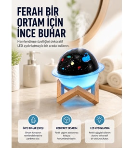 Projektör ışığı bulunan USB bağlantılı mini aromaterapi destekli hava nemlendirici