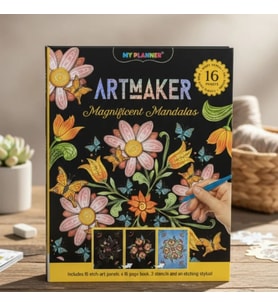Artmaker Magnificent Mandalas Kazımalı Boyama Seti – 16 Panel, Şablon ve Kalemli Mandala Scratch Art Kit