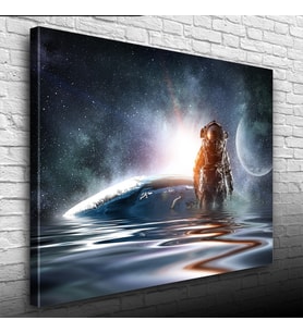 Su bulunan Gezegen ve Astronot Kanvas Tablo 50 x 70