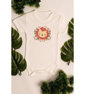 Kız Bebek Aslan Baskılı Ekru Çıtçıtlı Body 5039 %100 Pamuklu Zıbın