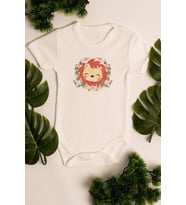 Kız Bebek Aslan Baskılı Ekru Çıtçıtlı Body 5039 %100 Pamuklu Zıbın