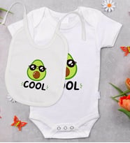 BK Kids Cool Tasarımlı Bebek Body Zıbın ve Mama Önlüğü Hediye Seti - Model 1