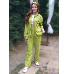 Fıstık Yeşili Renk Taşlı Takım