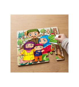 Mutlu Aile Tasarımlı 24 Parça Ahşap Çocuk Puzzle MPK0924