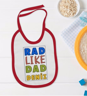BK Kids Kişiye Özel Rad Like Dad Tasarımlı Kırmızı Bebek Mama Önlüğü-1