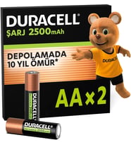 ŞARJ EDİLEBİLİR AA Kalem Pil (2'li Paket), 2500 mAh NiMH