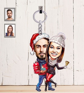 Kişiye Özel Yılbaşı Sevgili Karikatürlü Ahşap Anahtarlık Model-4