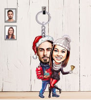 Kişiye Özel Yılbaşı Sevgili Karikatürlü Ahşap Anahtarlık Model-4