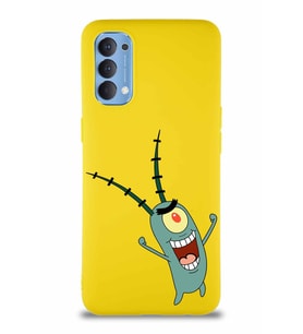 Oppo Reno 4 Soft Premier Kapak Plankton Tasarımlı Silikon Kılıf - Sarı (Şeffaf)