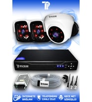 PICAM 3 Kameralı Panda 1 İç Kamera Set HDD'siz Full HD Gece Görüşlü Güvenlik Kamerası Sistemi