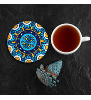 Valerine Life Kutsal Geometri Mandala Yıkanır Kaymaz Ofis Çay Fincan Bardak Altlığı 10x10cm 6 Adet (Mavi)