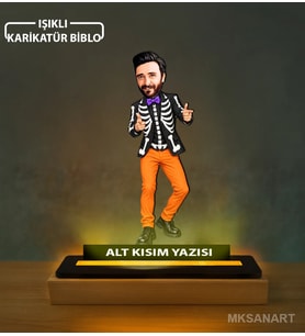 Fotoğraftan Kişiye Özel Kafasız İskeletlerin Neşeli Cadılar Karikatürlü 14 cm MDF Işıklı Biblo - Kişiye Özel Hediye