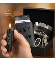 İsme Özel Hemen Kargo Clipper Çakmak Otomatik Kartlık Küllük Anahtarlık Hediye Seti - Babaya Sevgiliye Eşe Arkadaşa Lüks Hediye Seti