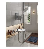 Beyaz Duş Seti - Tasarım Banyo El Duşu, Esnek Spiral Hortum ve Duş Askılığı