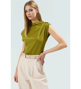 Aksesuar Detaylı Örme Bluz Fitted Kalıp Kısa Kol Casual Uzun Ömürlü Rahat Kullanım (Çok Renkli)
